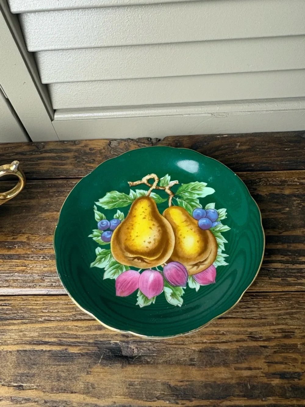 Royal Sealy Japan Green Footed Cup & Saucer Fruit Grapes Berries